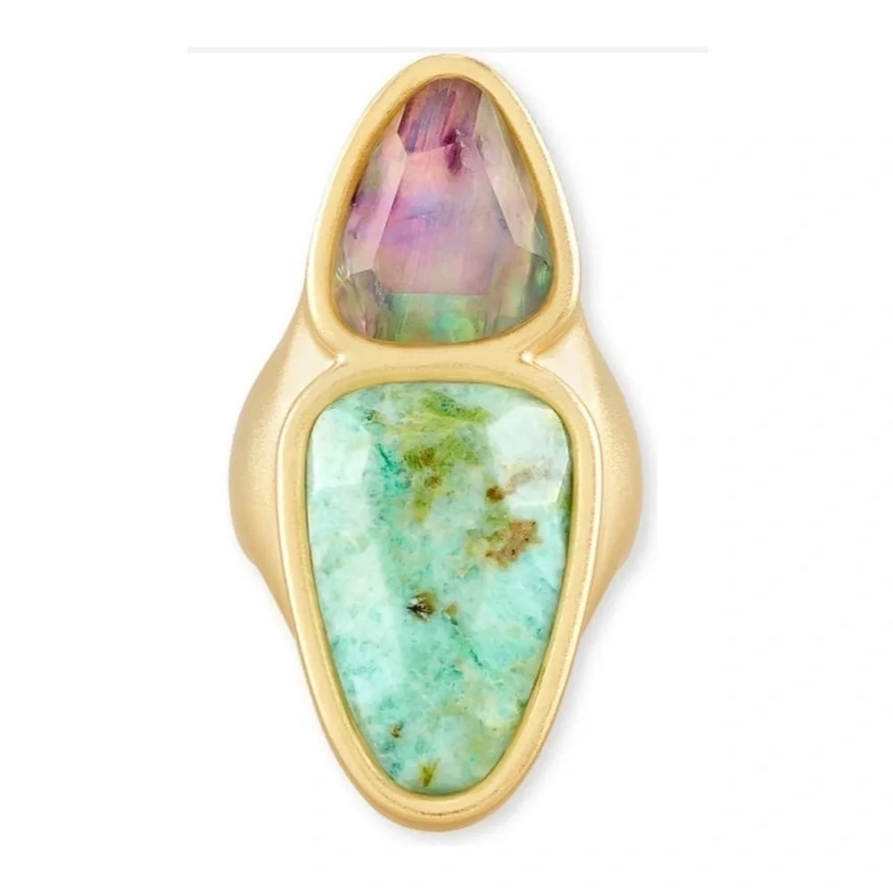 NWT Kendra Scott Margot 14K Yellow Gold Plated Stone & Glass Cocktail Ring